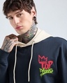 Shop Men's Navy Blue & Beige Top Dawg Graphic Printed Oversized Hoodies