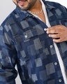 Shop Men's Navy Blue Blocks Printed  Oversized Plus Size Denim Jacket