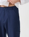 Shop Men's Navy Blue Cargo Cotton Linen Pants