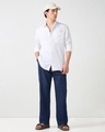 Shop Men's Navy Blue Cargo Cotton Linen Pants