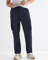 Shop Men's Navy Blue Cargo Nylon Parachute Pants-Front