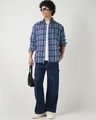 Shop Men's Navy Blue Checked Oversized Shirt-Full