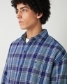 Shop Men's Navy Blue Checked Oversized Shirt