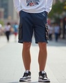 Shop Men's Navy Blue Color Block Oversized Cargo Shorts-Front