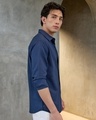 Shop Men's Navy Blue Cotton Linen Shirt-Design