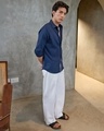 Shop Men's Navy Blue Cotton Linen Shirt