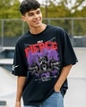 Shop Men's Navy Blue Doberman Graphic Printed Oversized T-shirt-Front