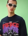 Shop Men's Navy Blue Doberman Graphic Printed Oversized T-shirt