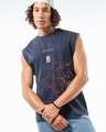 Shop Men's Navy Blue Ektha Raja Graphic Printed Boxy Fit Vest-Front