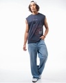 Shop Men's Navy Blue Ektha Raja Graphic Printed Boxy Fit Vest-Full