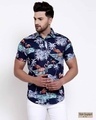 Shop Men's Navy Blue Floral Print Shirt-Front