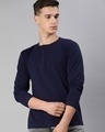 Shop Men's Navy Blue Full Sleeve Henley T-shirt-Front