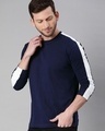 Shop Men's Navy Blue Full Sleeve T-shirt (White Stripe)-Design