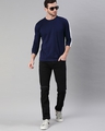 Shop Men's Navy Blue Full Sleeve T-shirt (White Stripe)