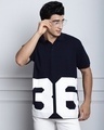 Shop Men's Navy Blue Graphic Printed Oversized Polo T-shirt-Front