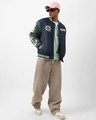 Shop Men's Navy Blue & Green One Piece Graphic Printed Oversized Puffer Jacket-Full
