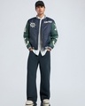 Shop Men's Navy Blue & Green One Piece Graphic Printed Oversized Puffer Jacket-Full