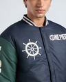 Shop Men's Navy Blue & Green One Piece Graphic Printed Oversized Puffer Jacket
