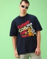 Shop Men's Navy Blue Lets Do Lunch Graphic Printed Oversized T-shirt-Front