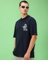Shop Men's Navy Blue Log Off Graphic Printed Oversized T-shirt-Full