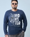 Shop Men's Navy Blue Monster Graphic Printed Plus Size T-shirt-Front