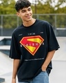 Shop Men's Navy Blue New Gen Graphic Printed Oversized T-shirt-Front