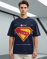 Shop Men's Navy Blue Superman Newgen Graphic Printed Oversized T-shirt-Front