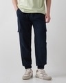 Shop Men's Navy Blue Oversized Cargo Jogger Pants-Front