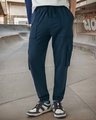 Shop Men's Navy Blue Oversized Cargo Joggers-Front