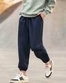 Shop Men's Navy Blue Oversized Joggers-Front