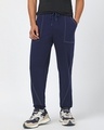 Shop Men's Navy Blue Oversized Joggers-Front