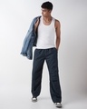 Shop Men's Navy Blue Oversized Parachute Pants-Full