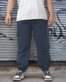Shop Men's Navy Blue Oversized Plus Size Cargo Jogger Pants-Front