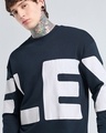 Shop Men's Navy Blue Typography Oversized Sweatshirt