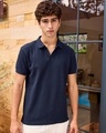 Shop Men's Navy Blue Polo T-shirt-Front