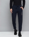 Shop Men's Navy Blue Printed Detail Slim Fit Joggers-Front