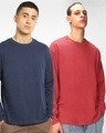 Shop Pack of 2 Men's Navy Blue & Red Oversized T-shirt-Front