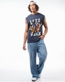 Shop Men's Navy Blue Rock N Roll Graphic Printed Boxy Fit Vest-Full