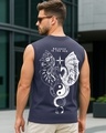 Shop Men's Navy Blue Seek Balance Graphic Printed Boxy Fit Vest-Front