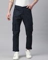 Shop Men's Navy Blue Slim Fit Cargo Pants-Front