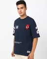 Shop Men's Navy Blue Spider Man Typography Oversized T-shirt-Full