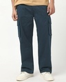 Shop Men's Navy Blue Straight Fit Cargo Pants-Front