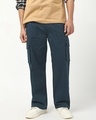 Shop Men's Navy Blue Straight Fit Cargo Pants-Front
