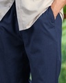 Shop Men's Navy Blue Straight Fit Cotton Linen Pants