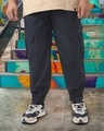 Shop Men's Navy Blue Super Loose Fit Plus Size Cargo Jogger Pants-Front