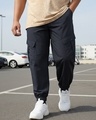 Shop Men's Navy Blue Super Loose Fit Plus Size Cargo Jogger Pants-Front