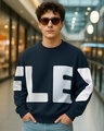 Shop Men's Navy Blue Typography Oversized Sweatshirt-Front