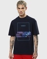 Shop Men's Blue Vibes Graphic Printed Oversized T-shirt-Front