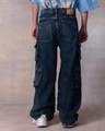 Shop Men's Navy Blue Washed Baggy Oversized Cargo Jeans-Full