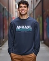 Shop Men's Navy Blue Wind Wave Typography Oversized T-shirt-Front